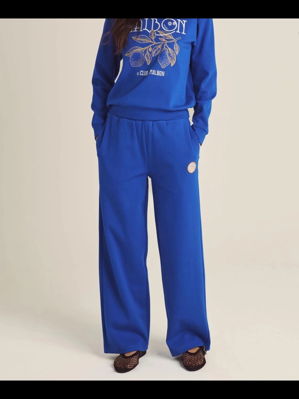 Malbon Club Women's Blue Wide-Leg Track Pants
